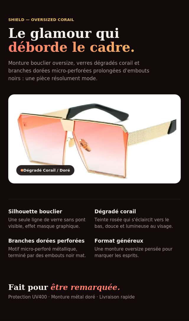 Lunettes de soleil polarisées carrées pour femme, monture dorée et verres dégradés corail