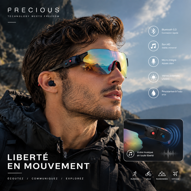 Lunettes Connectées Caméra HD 1080p - Sport & Cyclisme