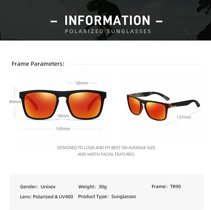 Lunettes de Soleil Polarisées Carrées - Sport & Golf Homme Femme
