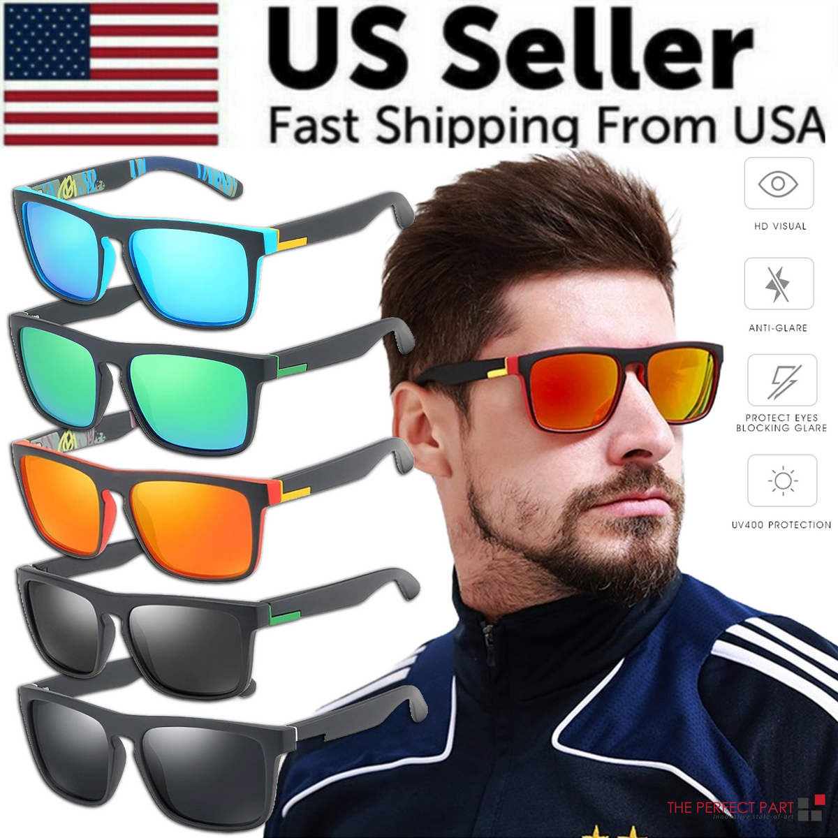Lunettes de Soleil Polarisées Carrées - Sport & Golf Homme Femme